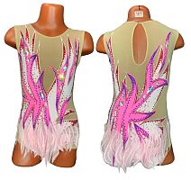 Купальник для художественной гимнастики , артикул 10144 р.32 рост 128-134 розовый с абстракцией