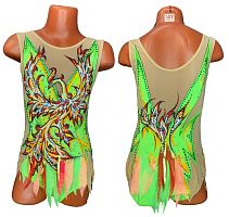 Купальник для худож. Гимнастики р.32 рост 128-134 артикул 10001 салатовый с жар птицей