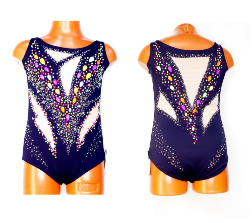 Купальник для худож. Гимнастики р.34 рост 134-140 артикул 10432 чернильный с неоновым