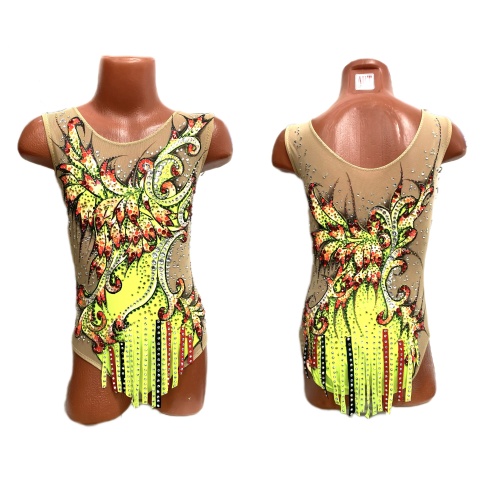 Купальник для худож. Гимнастики р.28 рост 116-122 артикул 10443 лимонный с завитками