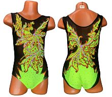 Купальник для худож. Гимнастики р.26 рост 110-116 артикул 10243 желто-черный с жар птицей 