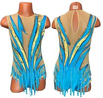 Купальник для худож. Гимнастики р.32 рост 128-134 артикул 9880 бирюзовый с золотым 