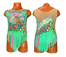 Купальник для худож. Гимнастики р.34 рост 134-140 артикул 10492 мятный с единорогом и цветами