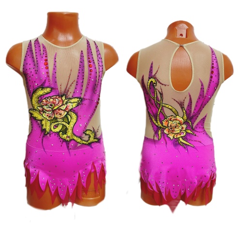 Купальник для худож. Гимнастики р.30 рост 122-128 артикул 10201 фуксия с пионами Купальник для худож. Гимнастики р.30 рост 122-128 артикул 10201 фуксия с пионами