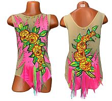 Купальник для худож. гимнастики р.32 рост 128-134 артикул 9663 розовый, цветы