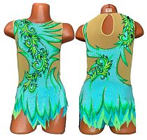 Купальник для художественной гимнастики артикул 9093 р.32 рост 128-134 см Голубой с зеленым