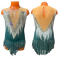 Купальник для худож. Гимнастики р.40 рост 152-158 артикул 10393 Изумрудный с серебристым.