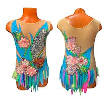 Купальник для худож. гимнастики рост 140-150 артикул 9677 голубой с попугаем